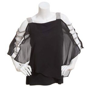MSK Rhinestone Capelet Overlay Shoulder Black SP